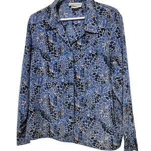 Donnkenny Blouses Size XL Petite Blue Long Sleeve Lightweight Front Buttons